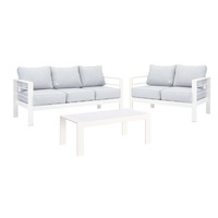 Paris 3+2 Seater White Aluminium Sofa Lounge Suite Set - Light Grey Cushion