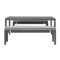 Manly 3 Piece Charcoal Aluminium Outdoor Bench Dining Set with Grey Cushion