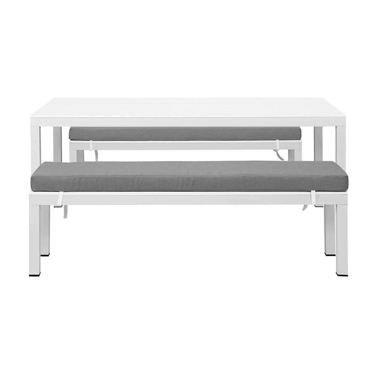 Manly 3 Piece White Aluminium Outdoor Bench Dining Set with Grey Cushion