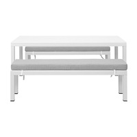 Manly 3 Piece White Aluminium Outdoor Bench Dining Set with Light Grey Cushion