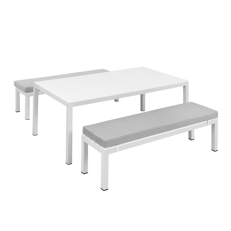 Buy Manly 3 Piece White Aluminium Outdoor Bench Dining Set with Light