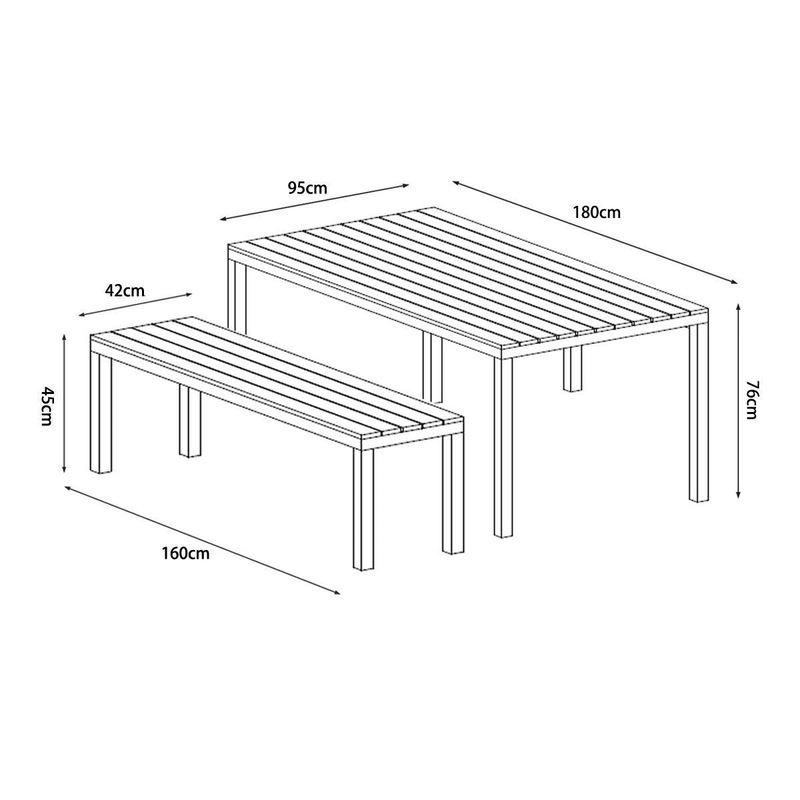 Buy Manly 3 Piece White Aluminium Outdoor Bench Dining Set with Light