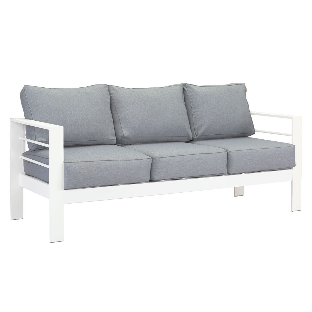 Paris 3 Seater White Aluminium Outdoor Sofa Lounge with Arms - Grey Cushion