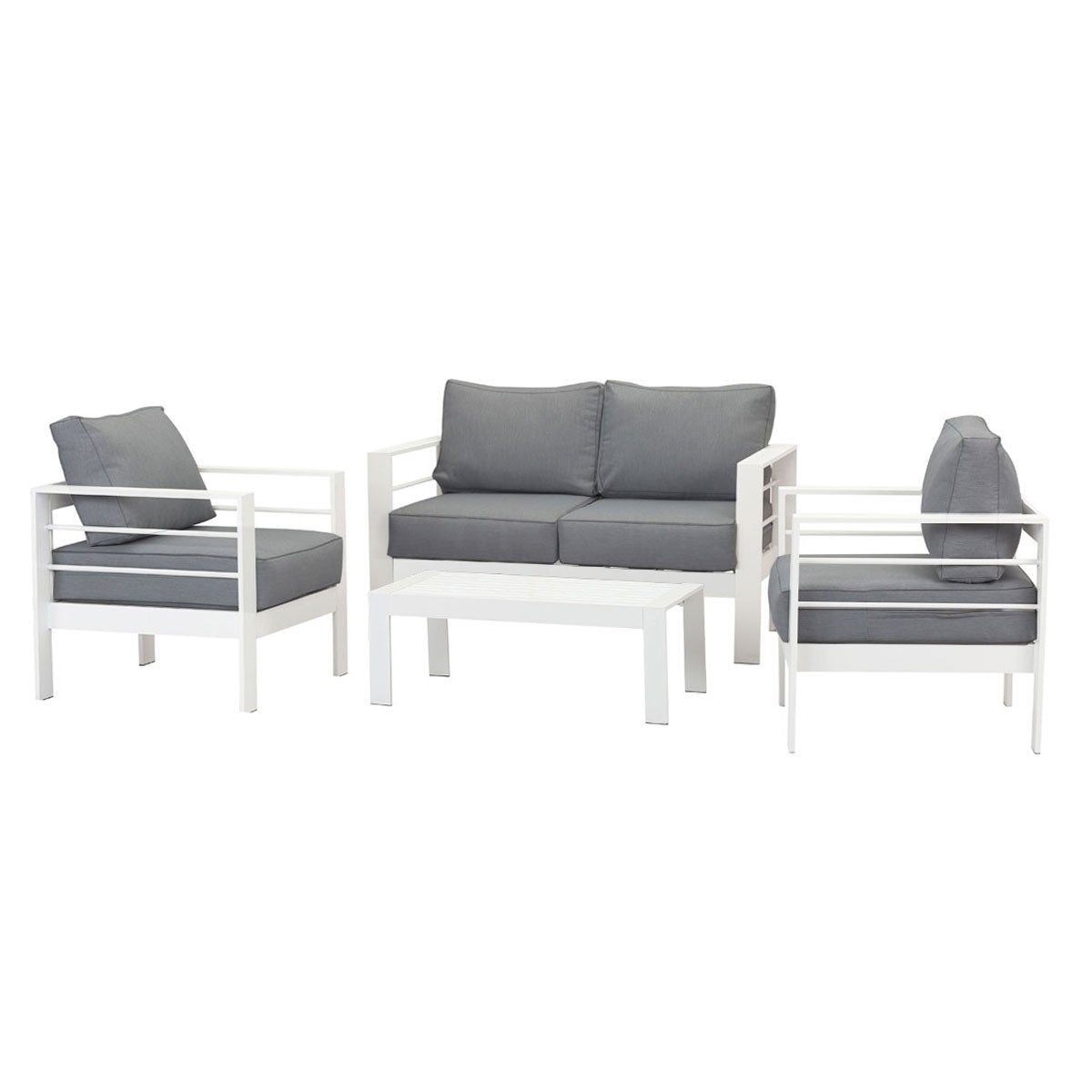 Paris 4 Piece White Aluminium Sofa Lounge Set - Grey Cushion