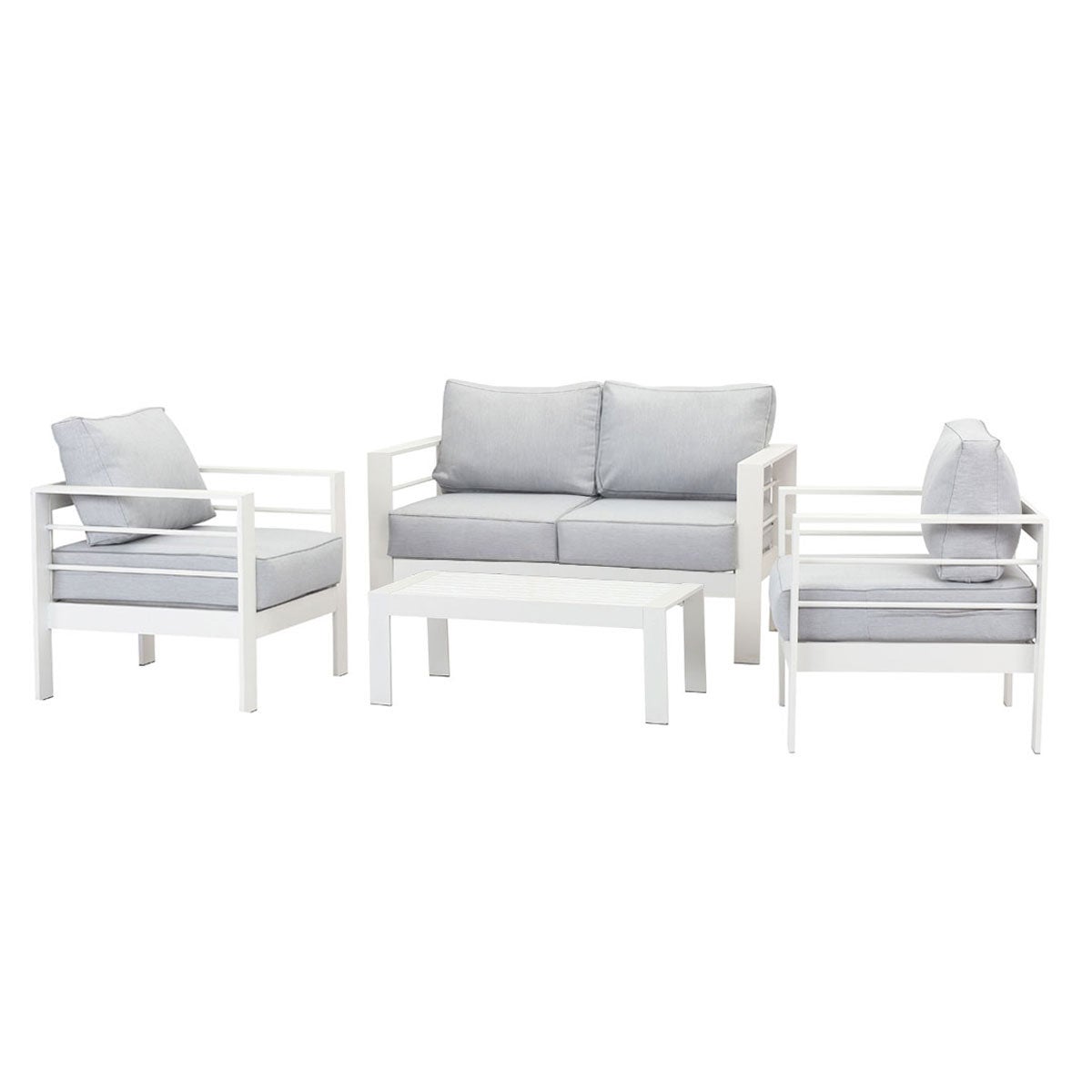Paris 4 Piece White Aluminium Sofa Lounge Set - Light Grey Cushion