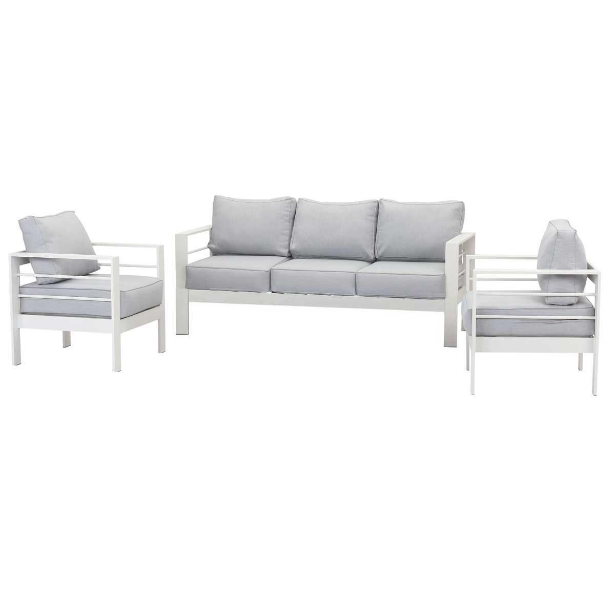 Paris 5 Seater White Aluminium Sofa Lounge - Light Grey Cushion