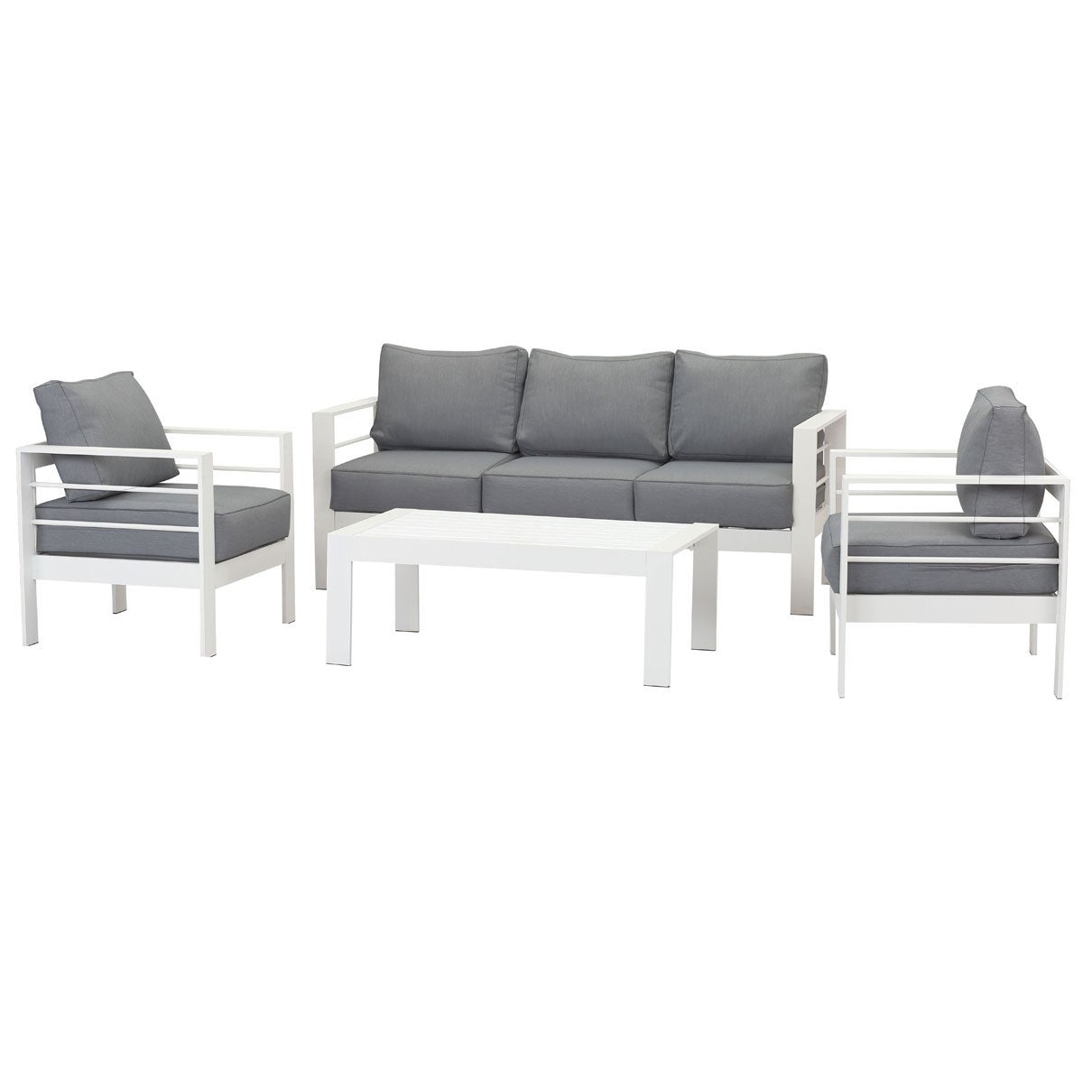 Paris 5 Seater White Aluminium Sofa Lounge Set - Grey Cushion