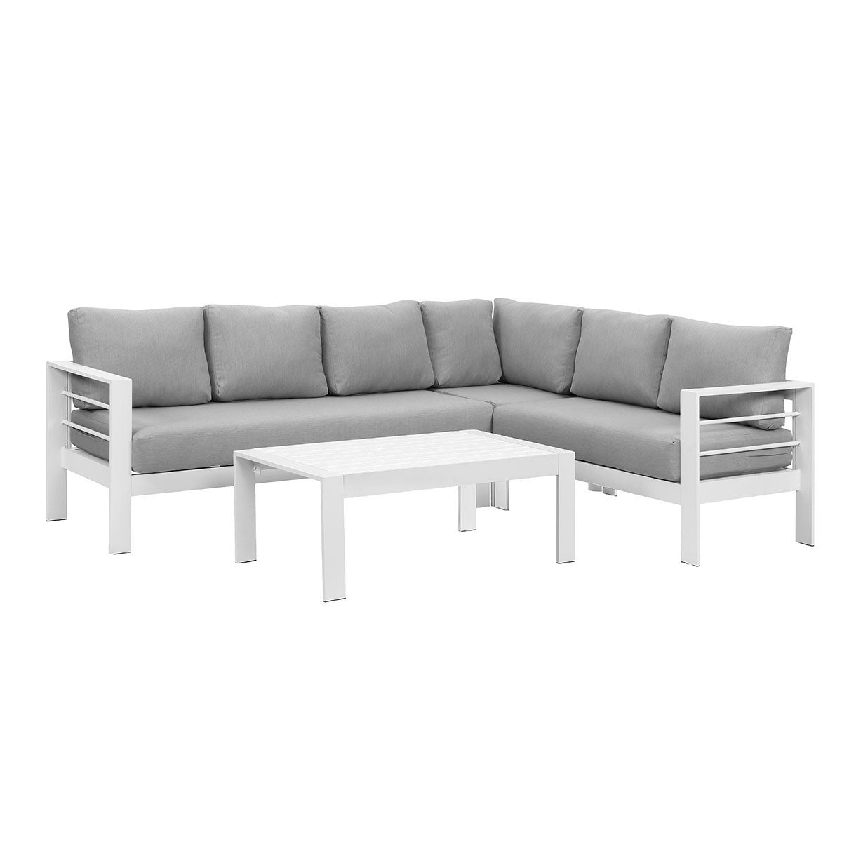 Paris 6 Seater White Aluminium L-Shaped Sofa Lounge Set - Light Grey Cushion