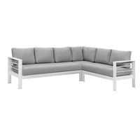 Paris 6 Seater White Aluminium L-Shaped Sofa Lounge - Light Grey Cushion