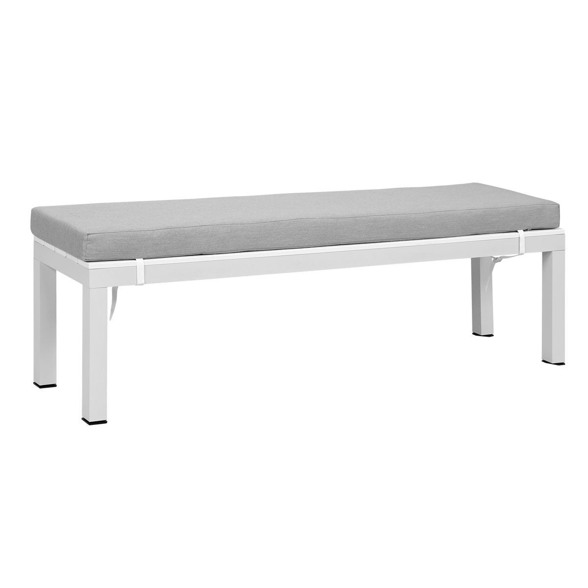 Manly White Aluminium Outdoor Faux wood Top Bench with Light Grey Cushion (Set of Two)