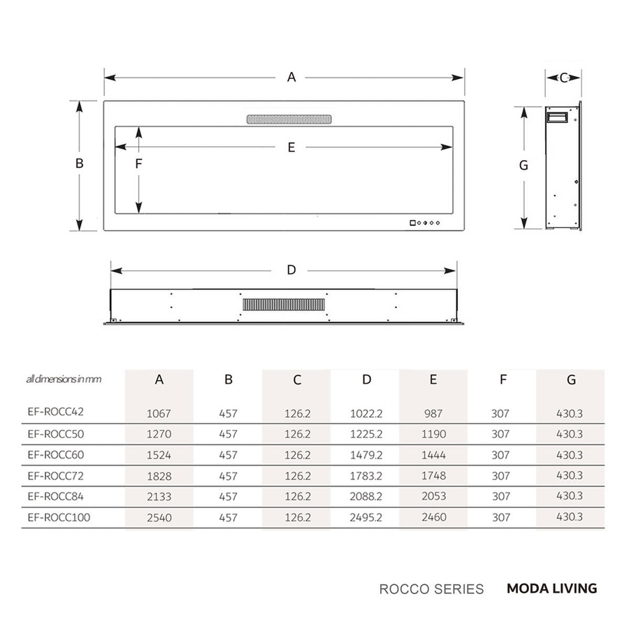 Rocco 1500W 72 inch Recessed / Wall Mounted Electric Fireplace