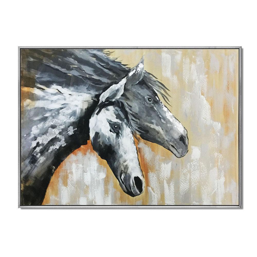 Framed Oil Painting Hand Painted Abstract Animals Canvas - Horses (122cm x 91cm)