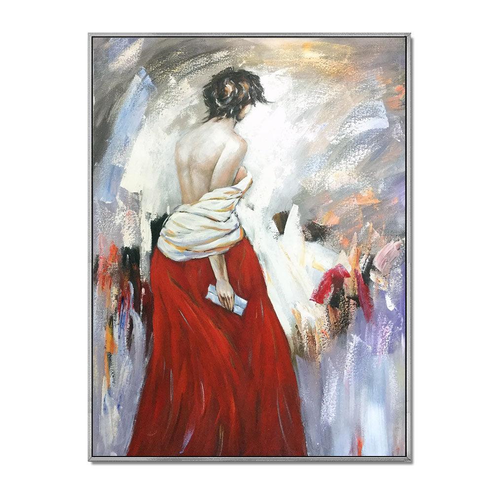 Framed Oil Painting Hand Painted Abstract People Modern - Women (122 x 91cm)