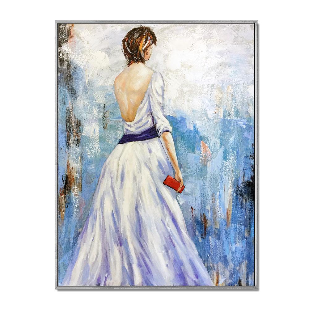 Framed Oil Painting Hand Painted Abstract People Modern - Women (122cm x 91cm)