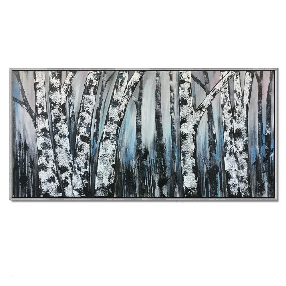 Framed Oil Painting Hand Painted Floral / Botanical Modern Canvas - Trees (152cm x 76cm)