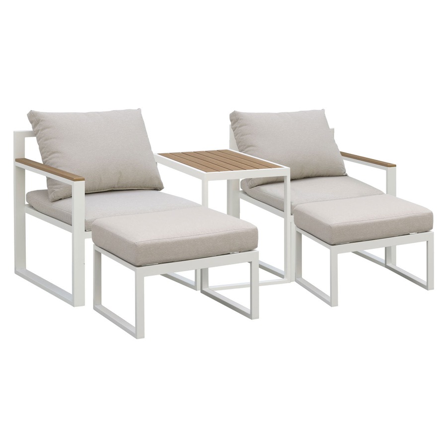 Sunbury 5-Piece White Outdoor Armchair Furniture Sofa Set with Stools & Table