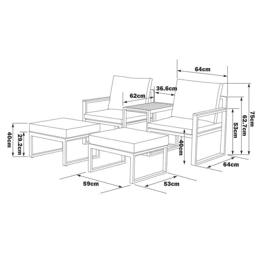 Sunbury 5-Piece White Outdoor Armchair Furniture Sofa Set with Stools & Table