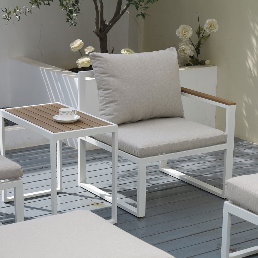 Sunbury 5-Piece White Outdoor Armchair Furniture Sofa Set with Stools & Table