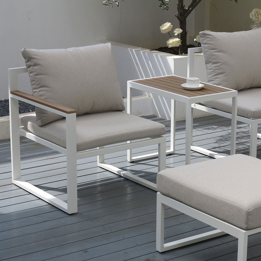 Sunbury 5-Piece White Outdoor Armchair Furniture Sofa Set with Stools & Table