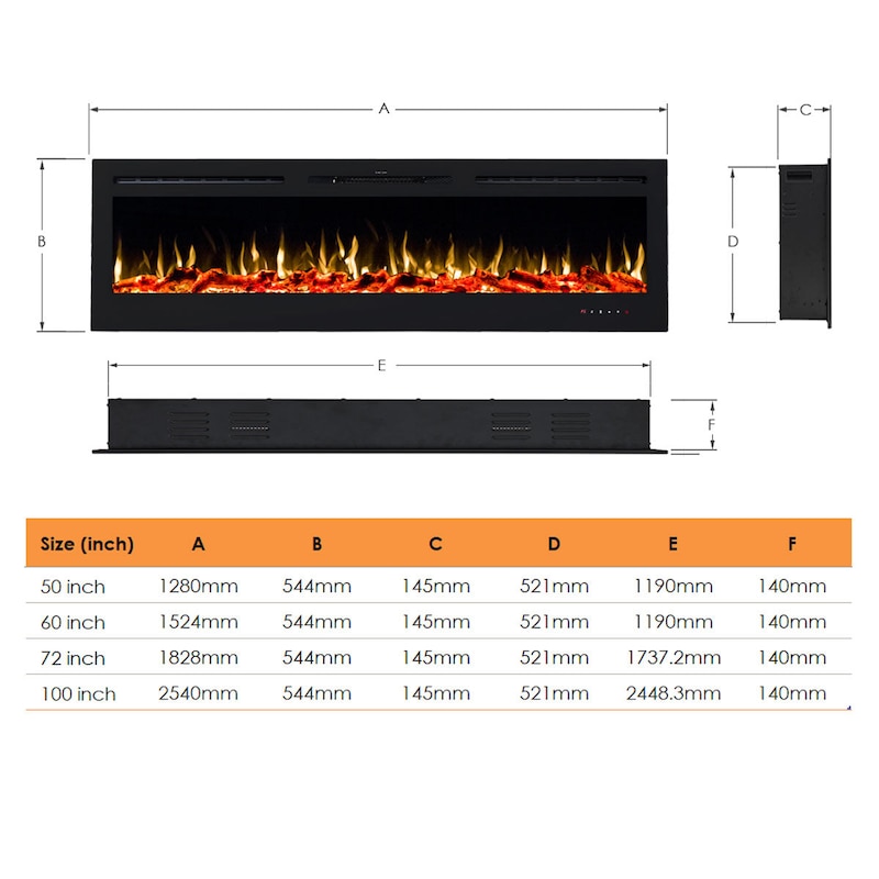 Provence 1500w 50 Inch Recessed Wall Mounted Electric Fireplace Woodlogs Pebbles Fireplaces 9353729001027 Wall Mounted Electric Fireplace, Wall Mount Propane Fireplace Heater