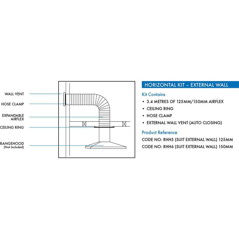 Buy Abey 125mm Horizontal External Wall Rangehood Flue/Vent Kit RHH5
