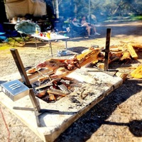 2x Heavy Duty Portable Spit Rotisserie Stands/ DIY Legs - Flaming Coals