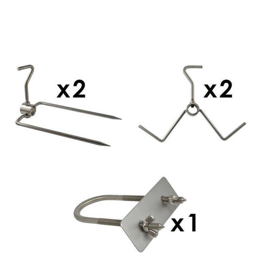Spit Roast Accessories to Cook Lamb or Pig -22mm - Prong, Leg brackets, Back Bra