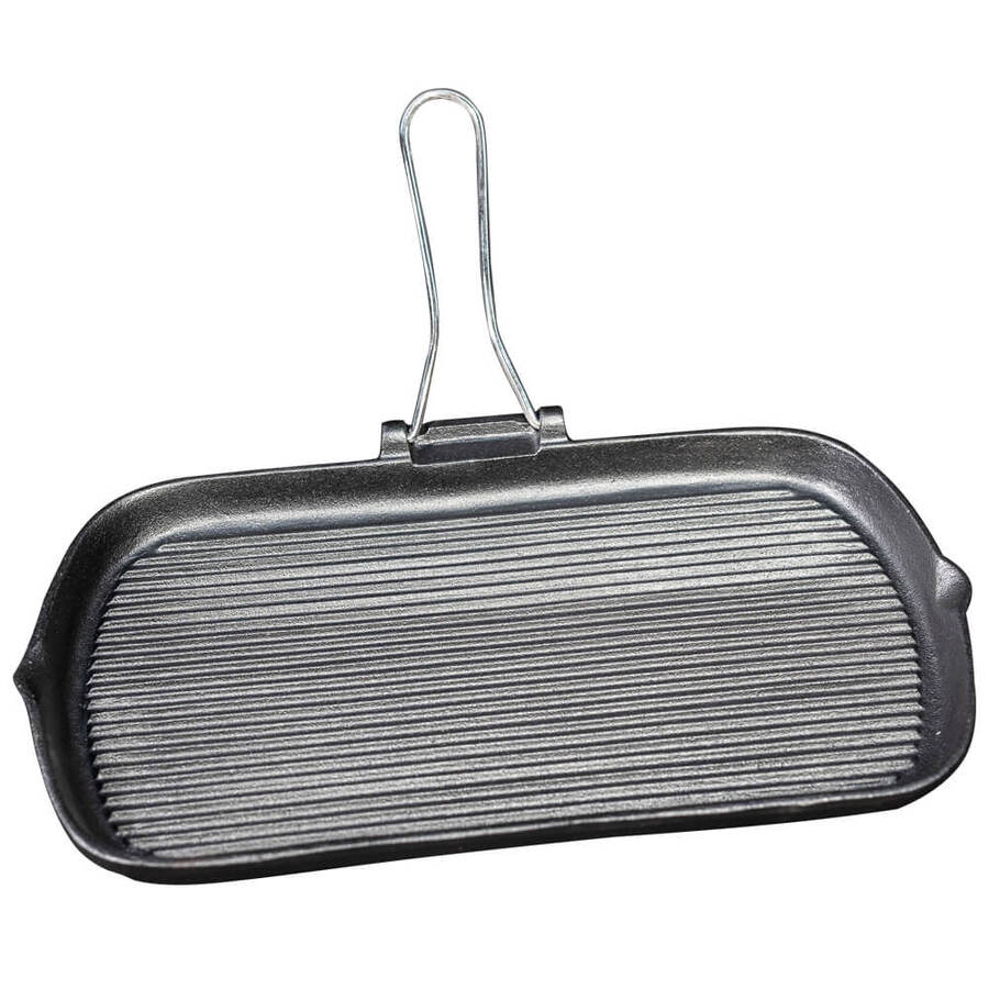 Cast Iron Grill Pan with Folding Handle - 38 x 22cm + Handle