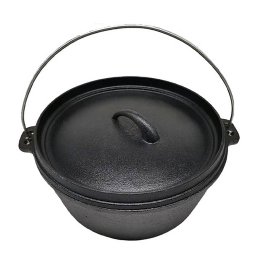 Cast Iron Dutch Camp Oven 9QT 12" with Lipped Lid and Bag - Pre Seasoned