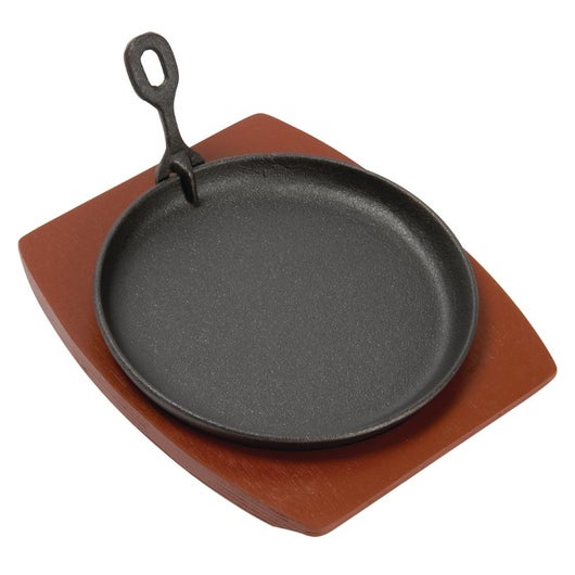 Olympia Cast Iron Round Sizzler Dish 220mm Wooden Stand Included