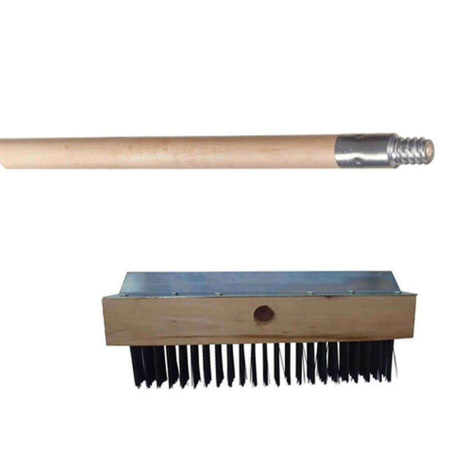 Wire Pizza Oven Brush/Scraper with Handle - 93cm - Stainless Steel Bristles