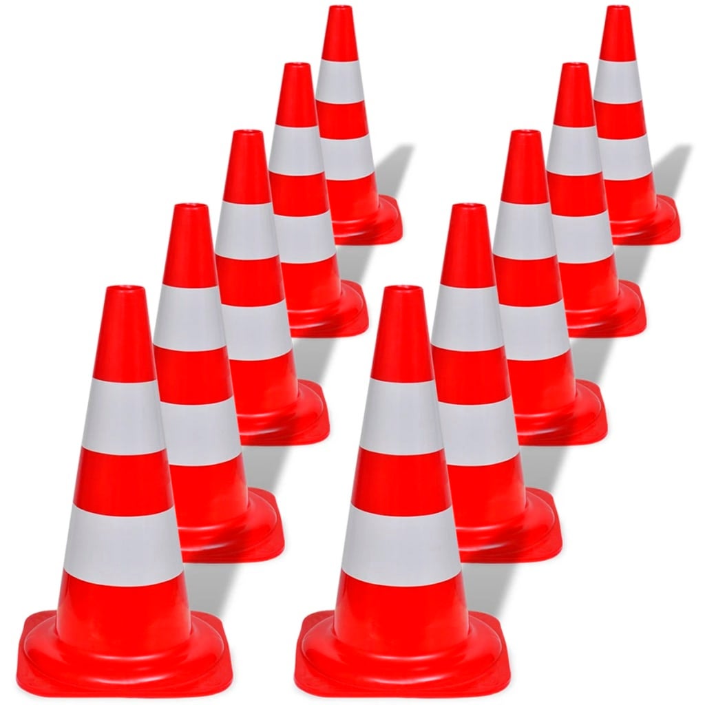 10 Reflective Traffic Cones Red and White 50 cm vidaXL