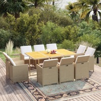 11 Piece Garden Dining Set with Cushions Poly Rattan Beige vidaXL