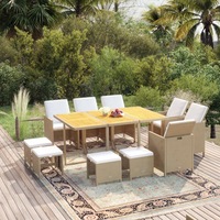 11 Piece Garden Dining Set with Cushions Poly Rattan Beige vidaXL