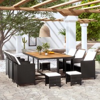 11 Piece Outdoor Dining Set with Cushions Poly Rattan Black vidaXL