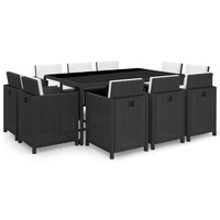 11 Piece Outdoor Dining Set with Cushions Poly Rattan Black vidaXL
