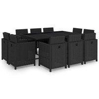 11 Piece Outdoor Dining Set with Cushions Poly Rattan Black vidaXL