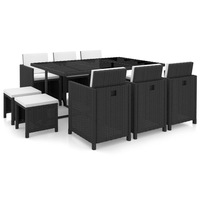 11 Piece Outdoor Dining Set with Cushions Poly Rattan Black vidaXL