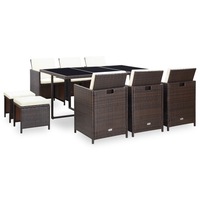 11 Piece Outdoor Dining Set with Cushions Poly Rattan Brown vidaXL