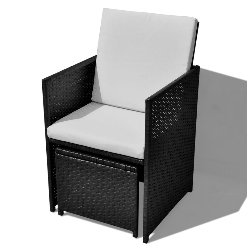 11 Piece Outdoor Dining Set with Cushions Poly Rattan Black MyDeal