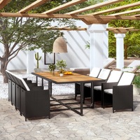13 Piece Outdoor Dining Set with Cushions Poly Rattan Black vidaXL