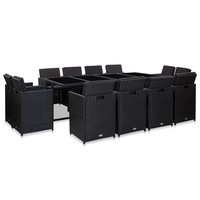 13 Piece Outdoor Dining Set with Cushions Poly Rattan Black vidaXL