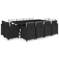 13 Piece Outdoor Dining Set with Cushions Poly Rattan Black vidaXL