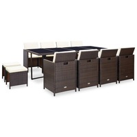 13 Piece Outdoor Dining Set with Cushions Poly Rattan Brown vidaXL