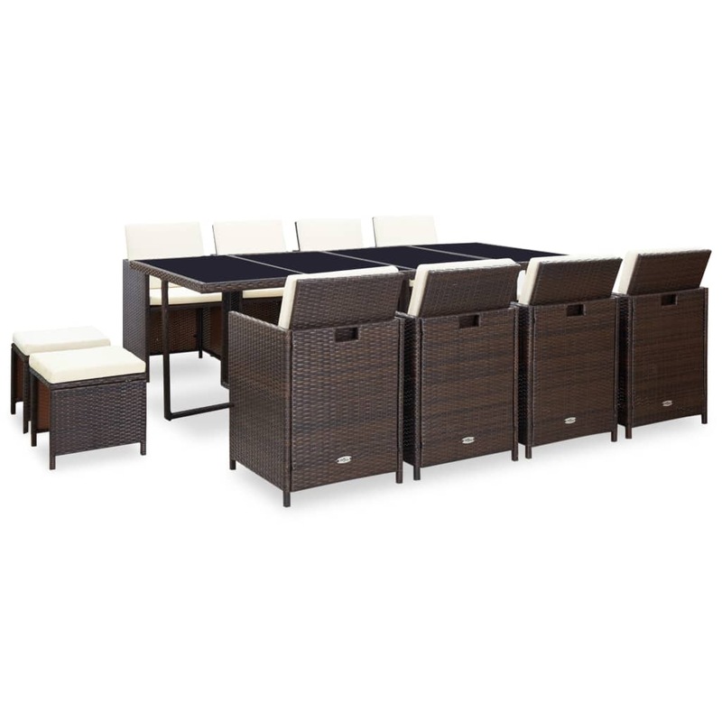 Buy 13 Piece Outdoor Dining Set with Cushions Poly Rattan Brown - MyDeal