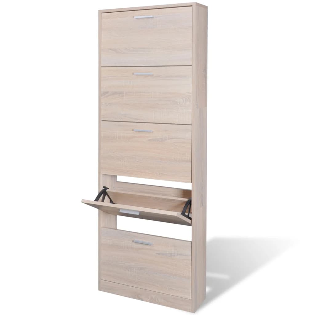 Oak Look Wooden Shoe Cabinet with 5 Compartments vidaXL