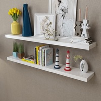 2 White MDF Floating Wall Display Shelves Book/DVD Storage vidaXL