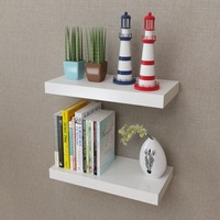 2 White MDF Floating Wall Display Shelves Book/DVD Storage vidaXL