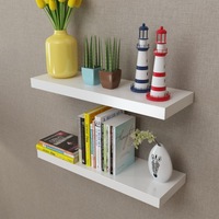 2 White MDF Floating Wall Display Shelves Book/DVD Storage vidaXL