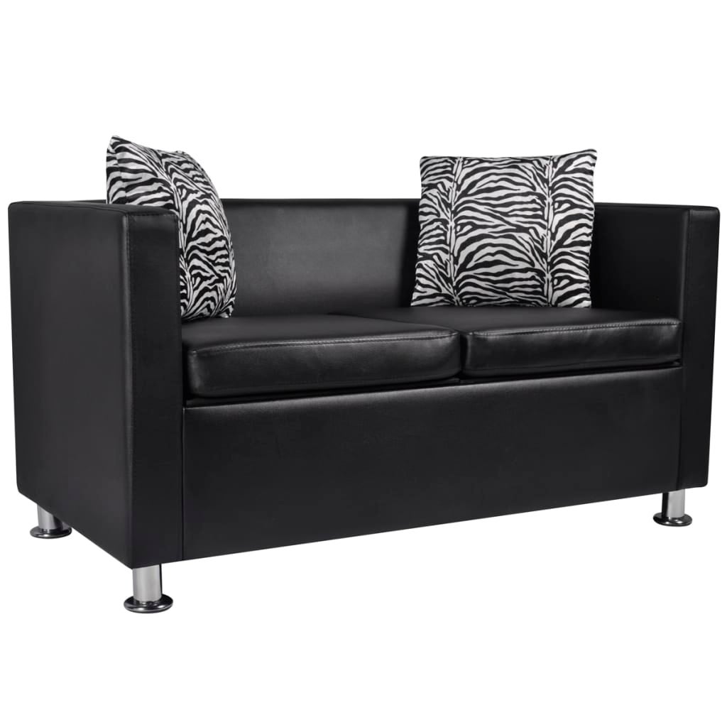 Sofa 2-Seater Artificial Leather Black vidaXL